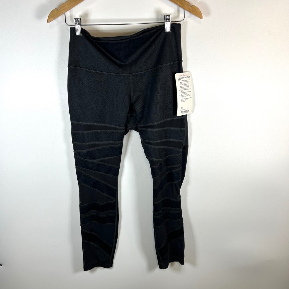 Lululemon High Times Pant Tech Mesh Black Snake Print High Rise 7/8 Length Sz 10